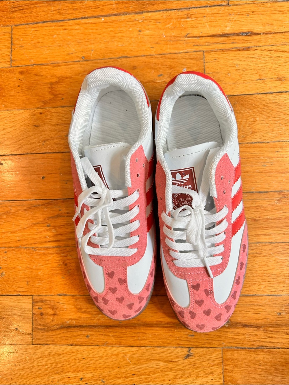 adidas Pink and White Women's Sneakers with Heart Accent